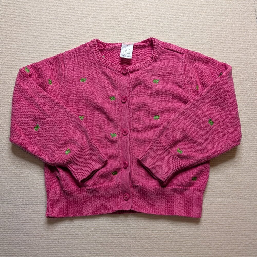 Gymboree Girl's Bright Pink Cardigan with Green Embroidered Turtles - size 6